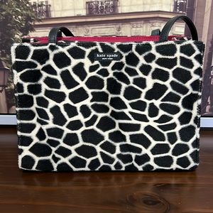 Kate Spade giraffe print faux fur w/ leather trim handle snap closure bag